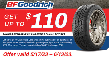Up to $110 Rebate on select BFGoodrich tires