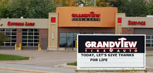On the sign in front of Grandview Tire & Auto - Vernon you will find an inspirational quote.